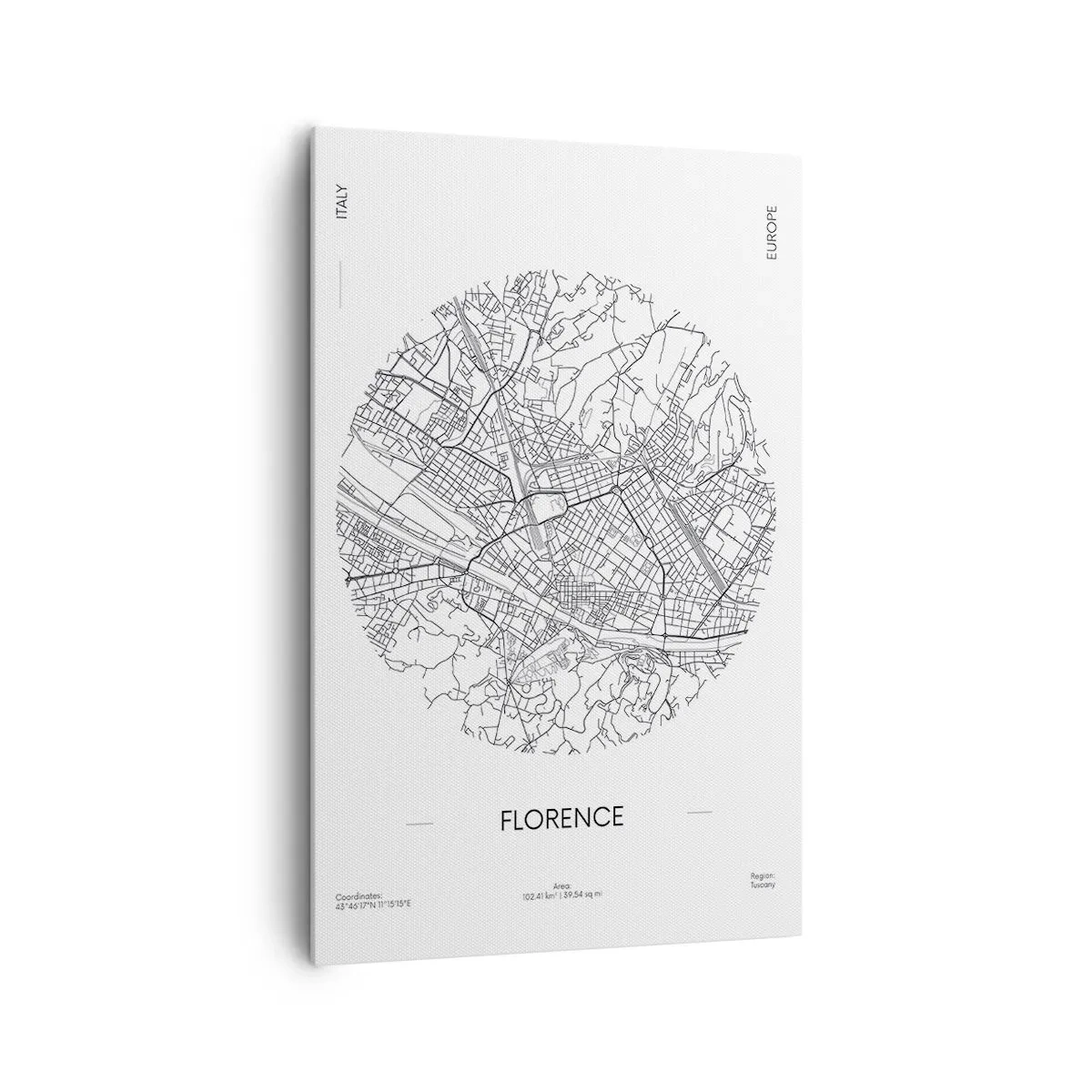 Obraz na płótnie - Mapa Florencji w minimalistycznym, czarno-białym stylu - 80x120cm - Anatomia Florencji - Nowoczesna dekoracja ścienna do salonu i sypialni ARTTOR