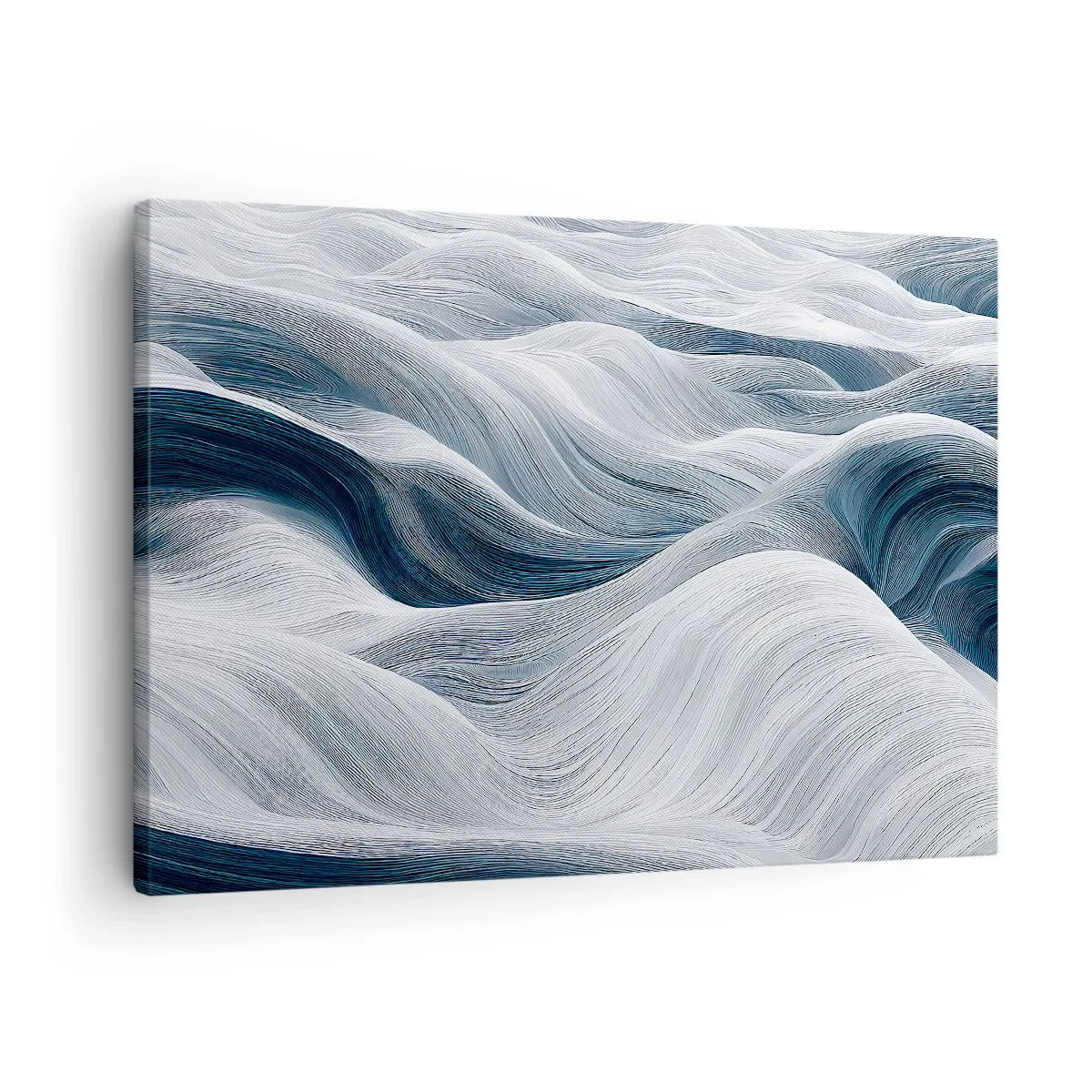 Obraz na płótnie - Falujące linie w odcieniach błękitu i bieli - 70x50cm - Biało-błękitne fale - Nowoczesna dekoracja ścienna do salonu i sypialni ARTTOR