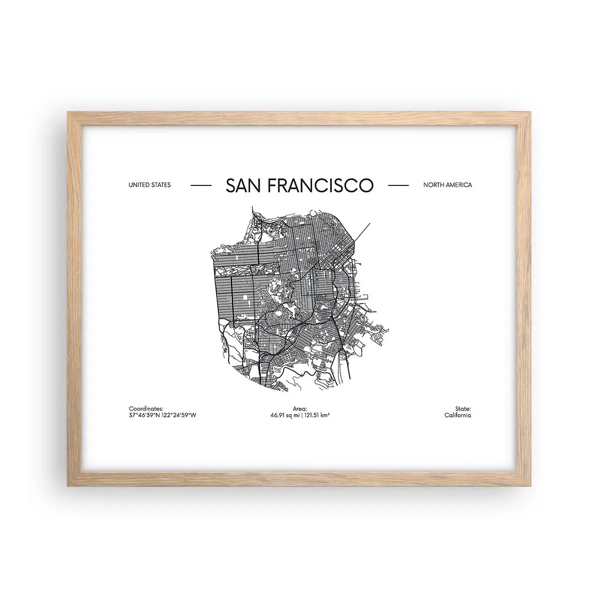 Plakat w ramie jasny dąb - Anatomia San Francisco - 50x40 cm