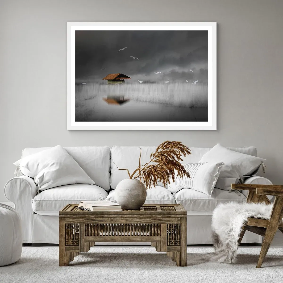 Plakat w białej ramie - Schronienie przed deszczem - 40x30 cm