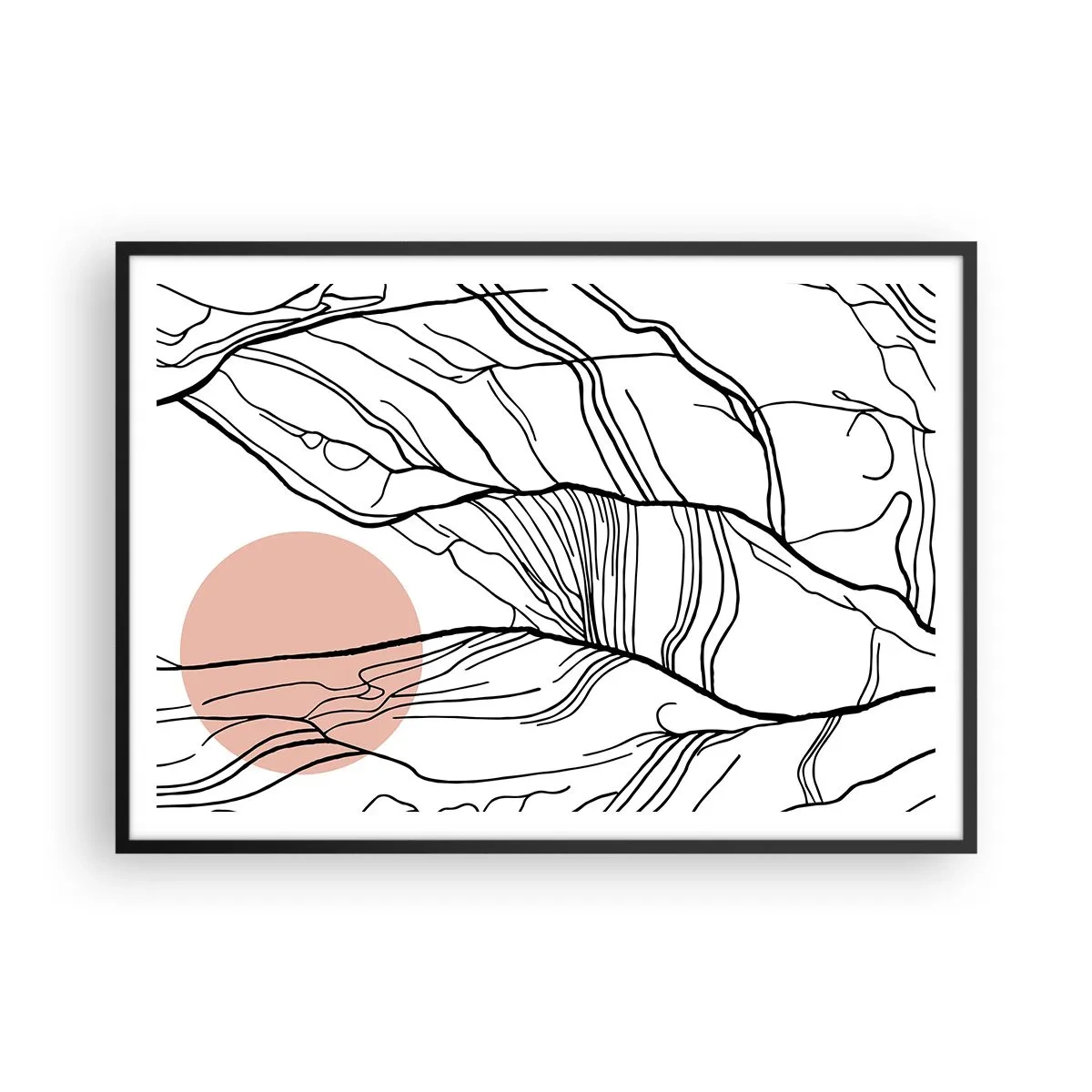 Plakat w czarnej ramie - Minimalistyczne linie z geometrycznym akcentem - 100x70cm - W sieci gałązek - Nowoczesna dekoracja ścienna do salonu i sypialni ARTTOR
