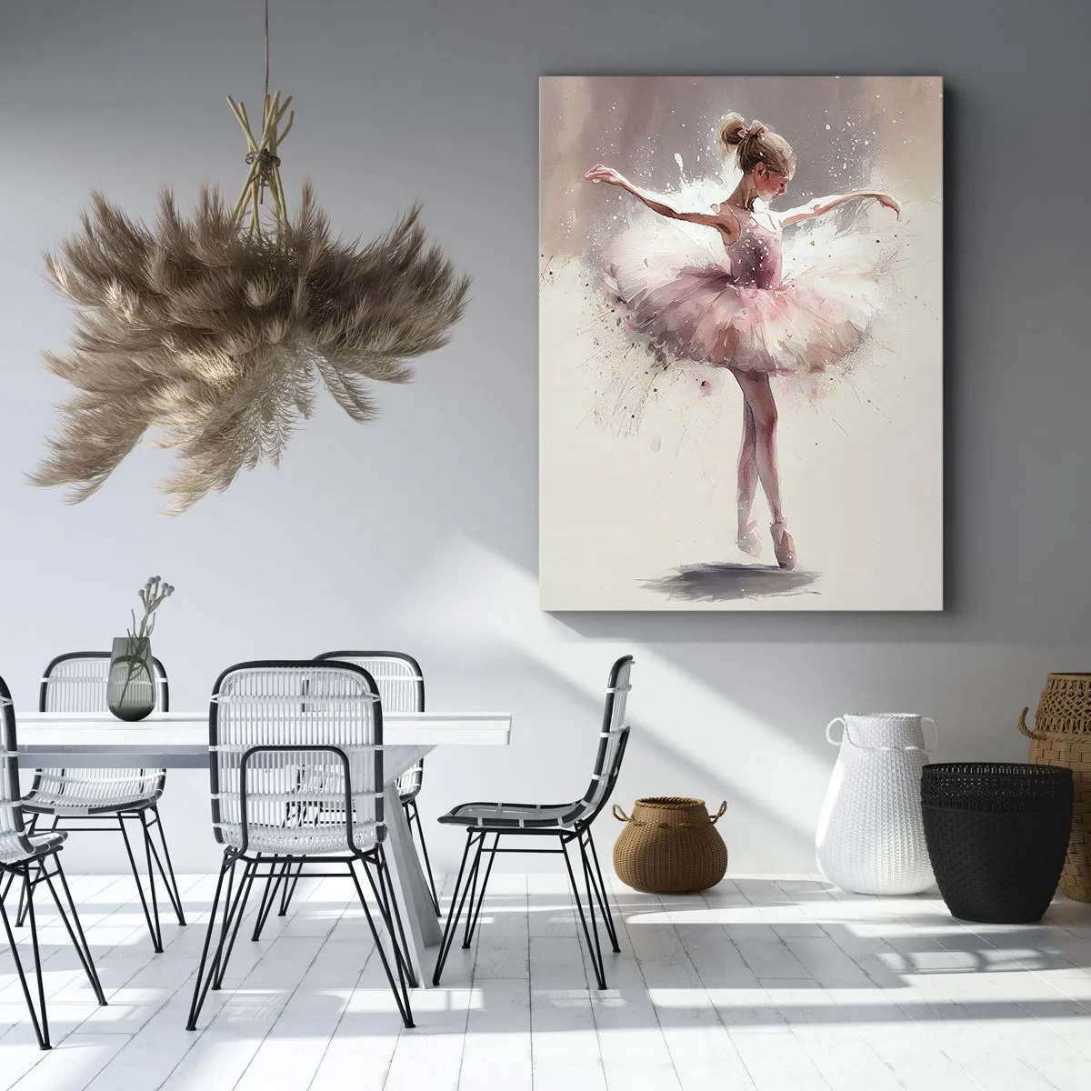 Obraz na płótnie - Baletnica w różowej sukience wirująca w tańcu - 50x70cm - Jak młody ptak - Nowoczesna dekoracja ścienna do salonu, kuchni i sypialni ARTTOR