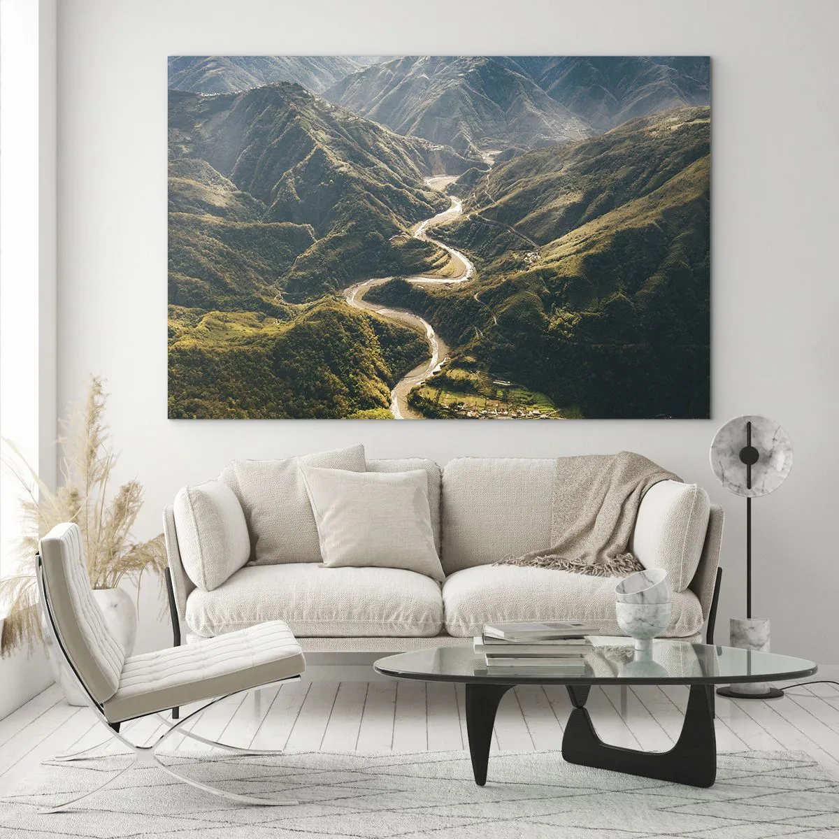Obraz na szkle - Kręta droga wijąca się przez zielone górskie doliny - 70x50cm - Prosto z serca gór - Nowoczesna dekoracja ścienna do salonu i sypialni ARTTOR