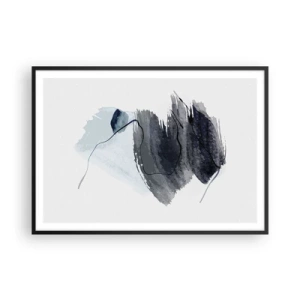 Plakat w czarnej ramie - Abstrakcyjna kompozycja w odcieniach szarości i błękitu - 100x70cm - Intensywność i ruch - Nowoczesna dekoracja ścienna do salonu i sypialni ARTTOR