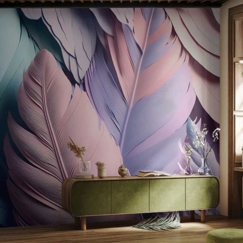 Fototapeta na wymiar Standard Eco - Ptasi szyk - Pastelowe, Pióra, Lekkość