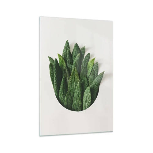 Obraz na szkle - Kompozycja zielonych liści na jasnym tle - 70x100cm - Nieposkromiona ciekawość - Nowoczesna dekoracja ścienna do salonu i sypialni ARTTOR