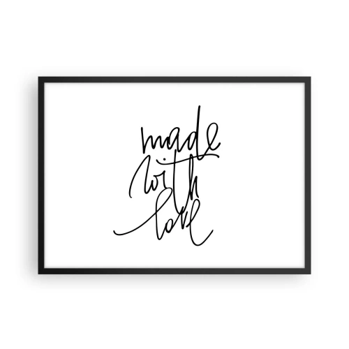 Plakat w czarnej ramie - Czarny napis "Made with love" na białym tle - 70x50cm - Najlepsza marka - Nowoczesna dekoracja ścienna do salonu i sypialni ARTTOR