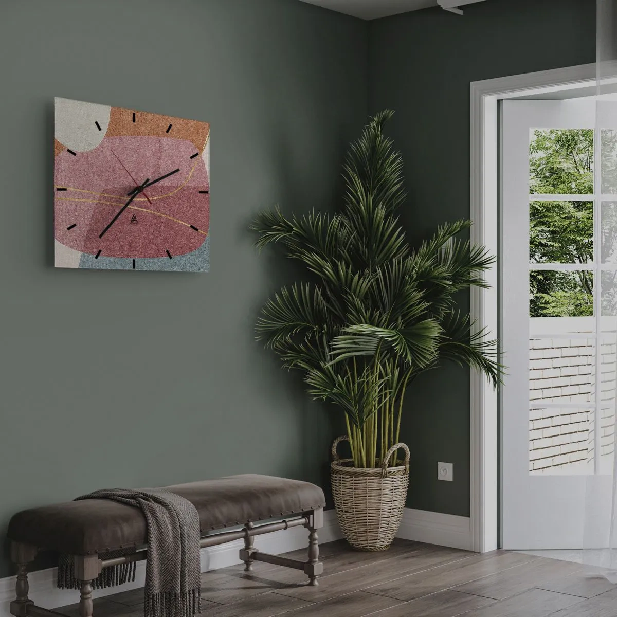 Zegar ścienny - Pastelowa kompozycja z nicią złota - 30x30 cm