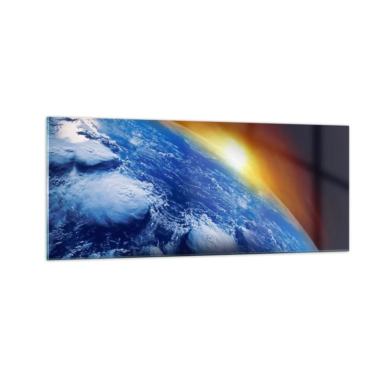 Obraz na szkle - Wschód słońca nad błękitną planetą - 100x40 cm