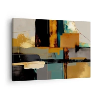 Vászonkép - Absztrakt kompozíció arany és türkiz elemekkel - 70x50cm - Absztrakció - fény és árnyék - Modern fali dekoráció nappalihoz és hálószobához ARTTOR