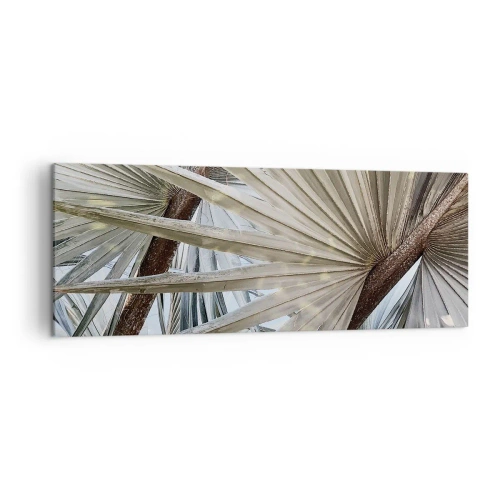 Obraz na płótnie - Liście palmowe w naturalnych odcieniach zieleni na zbliżeniu - 140x50cm - Wachlarze w tropikach - Nowoczesna dekoracja ścienna do salonu i sypialni ARTTOR