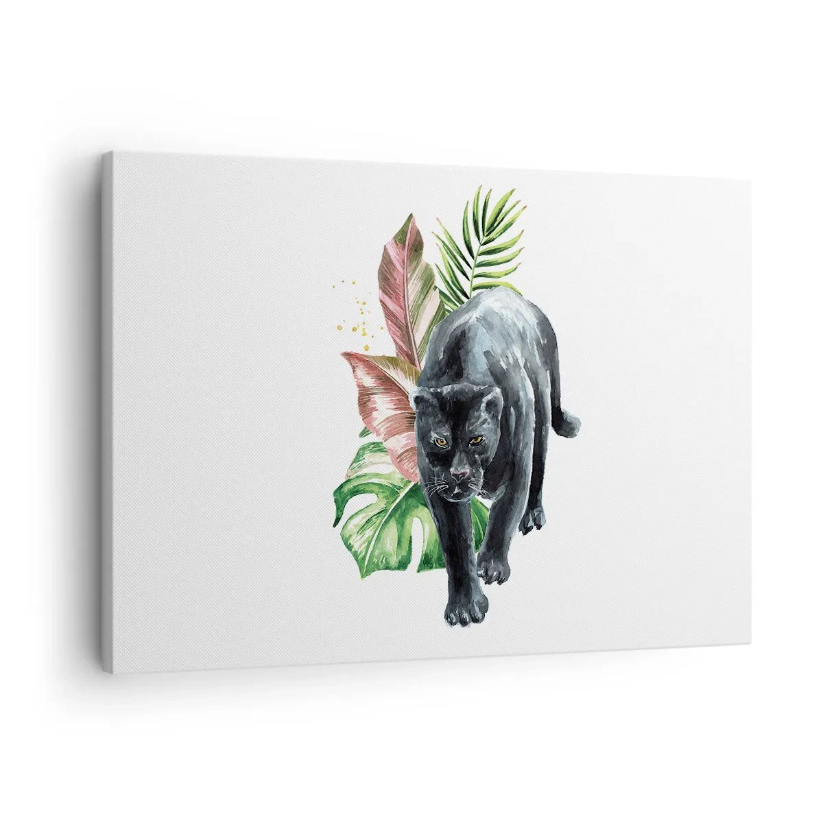 Obraz na płótnie - Czarna pantera w otoczeniu tropikalnych liści - 70x50cm - Dzikość serca - Nowoczesna dekoracja ścienna do salonu i sypialni ARTTOR