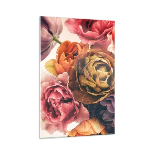Obraz na szkle - Bukiet różnorodnych kwiatów w intensywnych barwach - 80x120cm - Święto życia - Nowoczesna dekoracja ścienna do salonu i sypialni ARTTOR