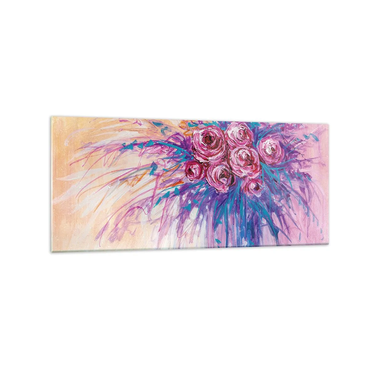 Obraz na szkle - Bukiet róż w pastelowych barwach - 120x50cm - Różana fontanna - Nowoczesna dekoracja ścienna do salonu i sypialni ARTTOR