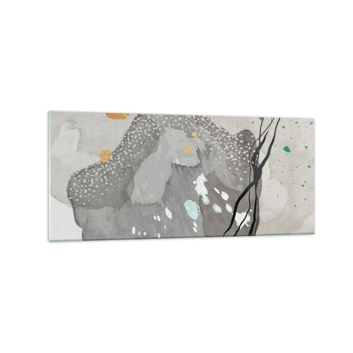 Obraz na szkle - Organiczne kształty w szarościach z akcentami czerni i złota - 120x50cm - Kompozycja organiczna - Nowoczesna dekoracja ścienna do salonu i sypialni ARTTOR