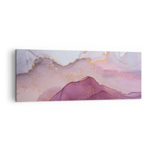 Obraz na płótnie - Abstrakcyjna kompozycja w odcieniach fioletu i złota - 140x50cm - Fale lila i fioletu - Nowoczesna dekoracja ścienna do salonu i sypialni ARTTOR