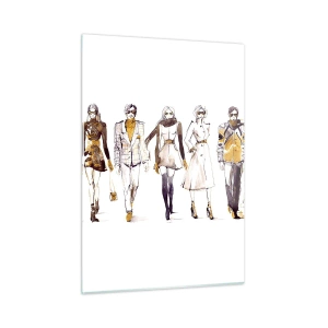Obraz na szkle - Grupa modnych postaci w stylu szkicowym na białym tle - 50x70cm - Niewymuszony szyk, swobodna elegancja - Nowoczesna dekoracja ścienna do salonu, kuchni i sypialni ARTTOR