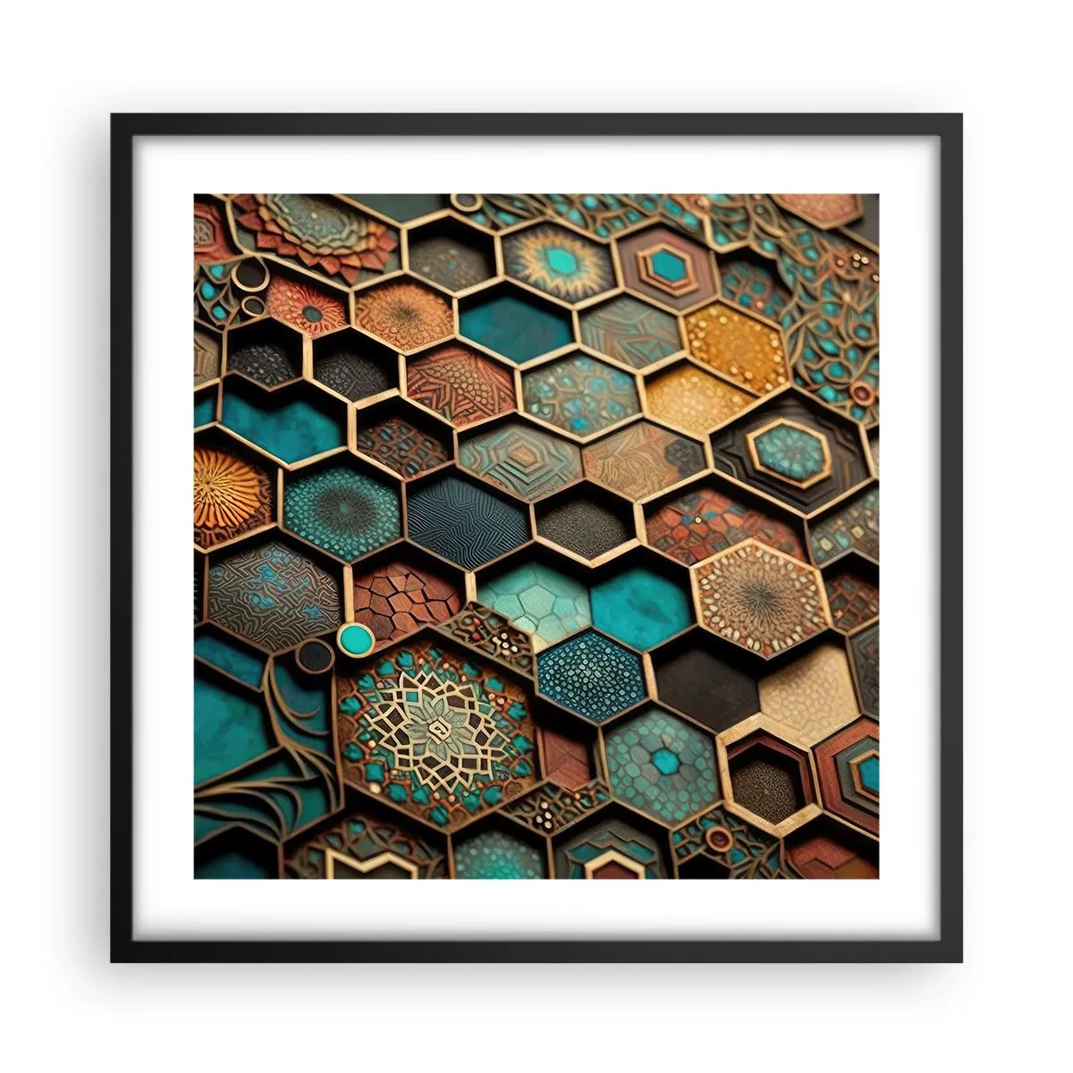 Plakat w czarnej ramie - Arabskie ornamenty – wariacja - 50x50 cm