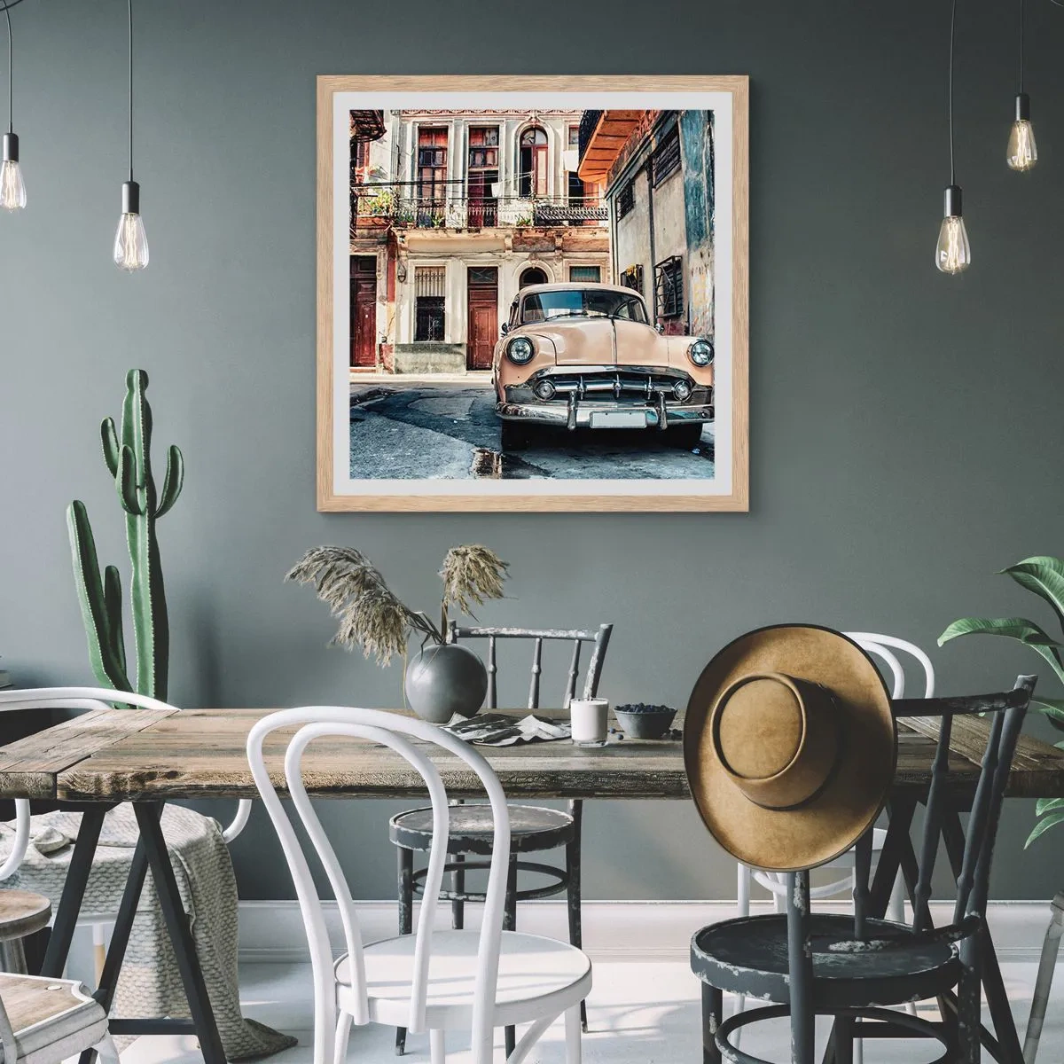 Plakat w ramie jasny dąb - Sjesta w Hawanie - 50x50 cm