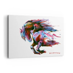Obraz na płótnie - Koń w dynamicznych abstrakcyjnych barwach symbolizujący wolność - 120x80cm - W uniesieniu - Nowoczesna dekoracja ścienna do salonu, kuchni i sypialni ARTTOR