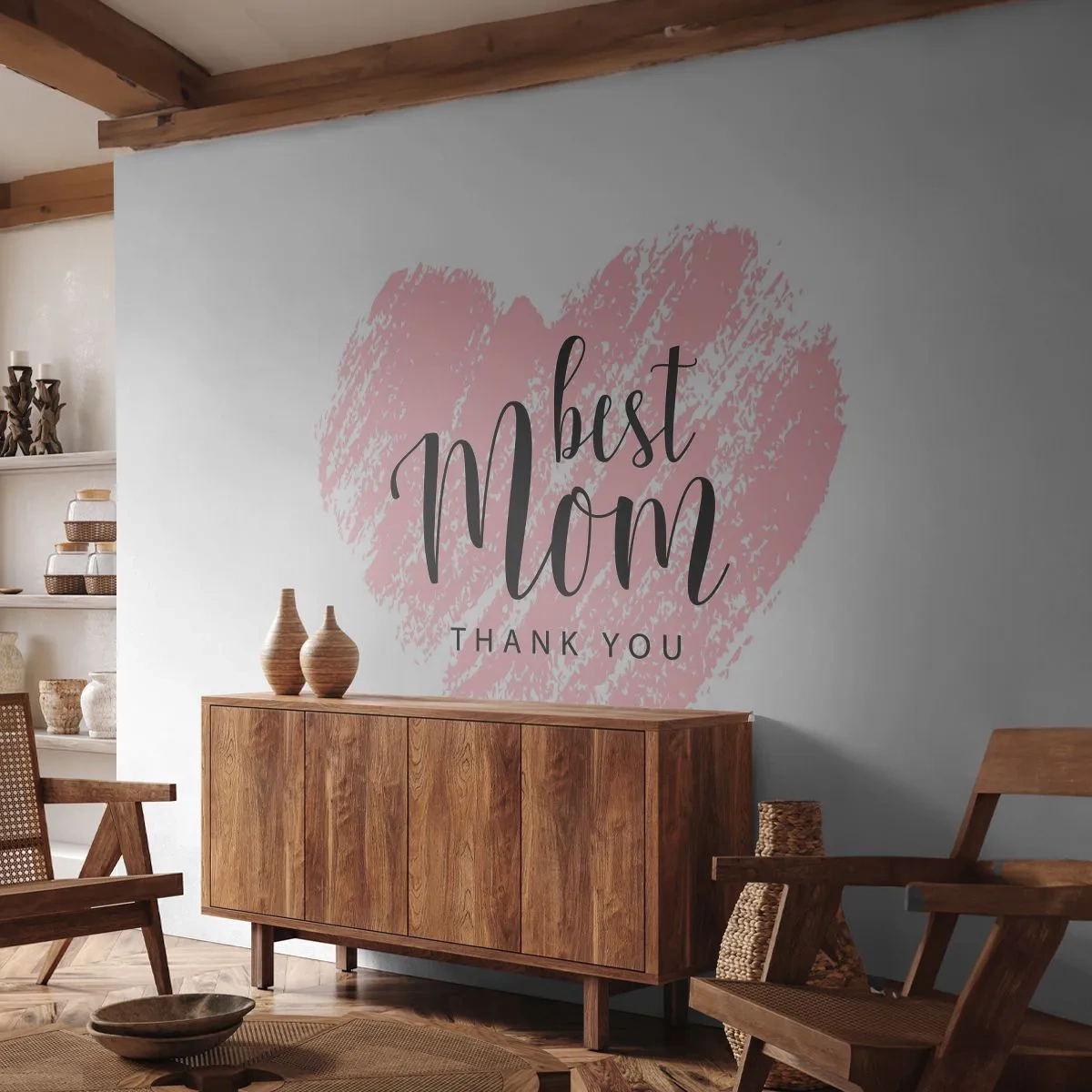 Fototapeta Premium Sand - Różowe serce z napisem Best Mom Thank You - 100x70cm - Zawsze odpowiedni moment - Nowoczesna dekoracja ścienna do salonu, kuchni i sypialni ARTTOR
