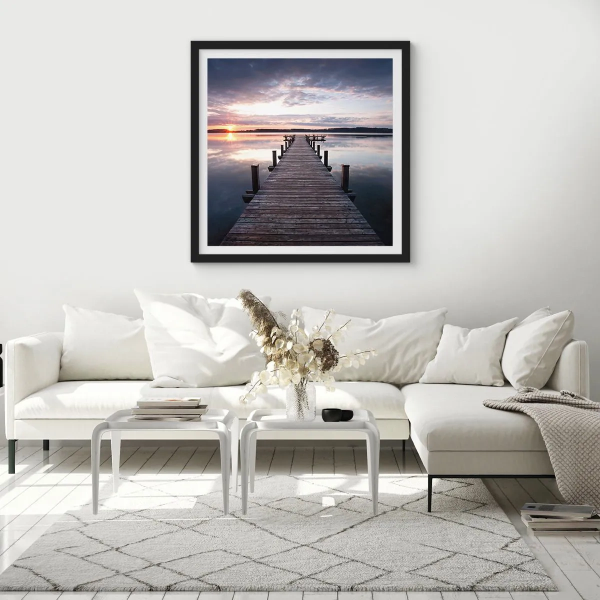 Plakat w czarnej ramie - Cicha granica dnia i nocy - 50x50 cm