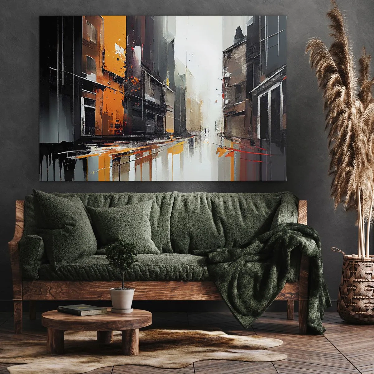 Obraz na płótnie - Abstrakcyjny widok miejskiej ulicy w deszczu - 70x50cm - Deszczowy dzień - Nowoczesna dekoracja ścienna do salonu i sypialni ARTTOR