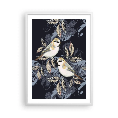Plakat w białej ramie - Żółto-błękitny trel - 50x70 cm