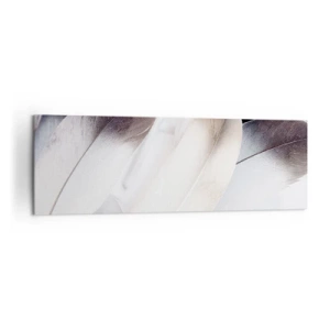 Obraz na płótnie - Zbliżenie na delikatne pióra w odcieniach bieli i szarości - 160x50cm - Niemal anielskie - Nowoczesna dekoracja ścienna do salonu i sypialni ARTTOR