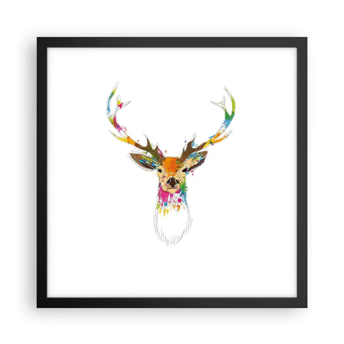 Plakat w czarnej ramie - Łagodny jelonek skąpany w kolorze - 40x40 cm