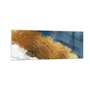 Obraz na szkle - Abstrakcyjna kompozycja w odcieniach złota, błękitu i bieli - 140x50cm - Barwy lata - Nowoczesna dekoracja ścienna do salonu i sypialni ARTTOR