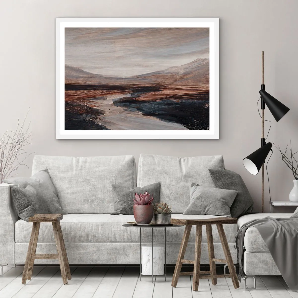 Plakat w białej ramie - Spokojna dolina - 50x40 cm