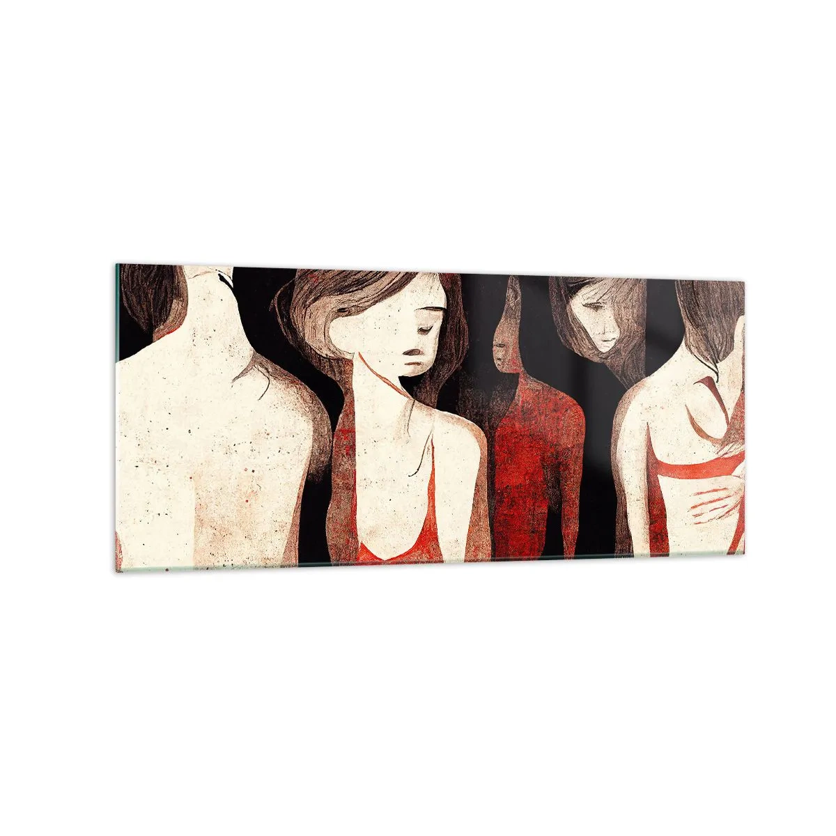 Obraz na szkle - Artystyczne postacie w abstrakcyjnej kompozycji - 120x50cm - Madonny z ciemności - Nowoczesna dekoracja ścienna do salonu i sypialni ARTTOR
