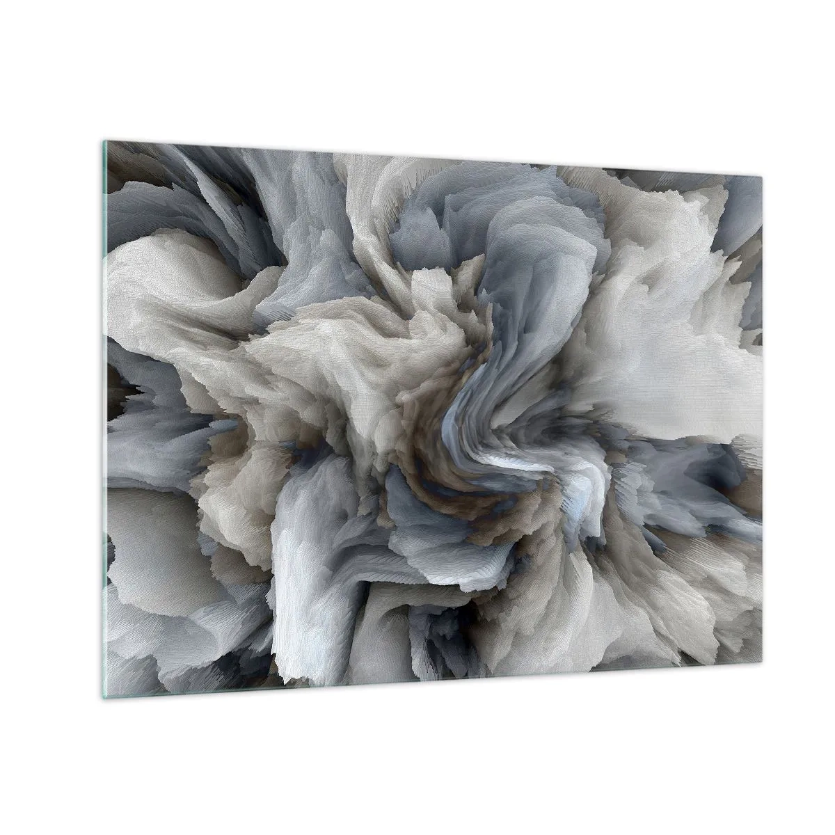 Obraz na szkle - Abstrakcyjna kompozycja przypominająca wirujące pióra - 70x50cm - Kamień i kwiat - Nowoczesna dekoracja ścienna do salonu i sypialni ARTTOR