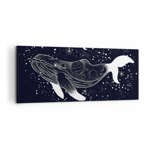 Obraz na płótnie - Graficzna ilustracja wieloryba w kosmicznym stylu - 120x50cm - W oceanie wszechświata - Nowoczesna dekoracja ścienna do salonu i sypialni ARTTOR