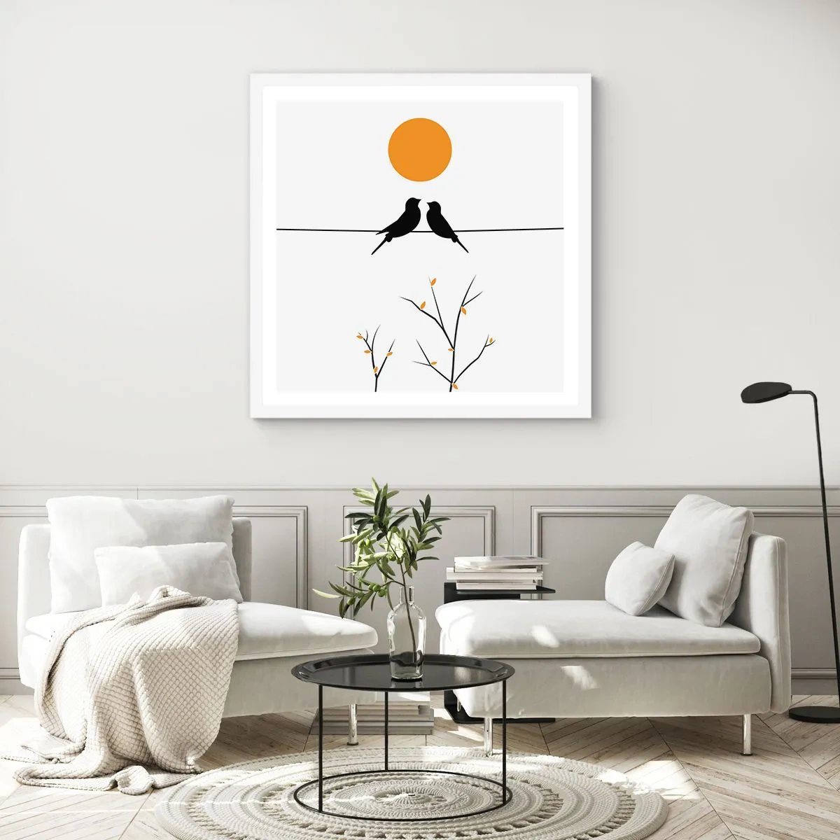 Plakat w białej ramie - Słowiczy wieczór - 60x60 cm