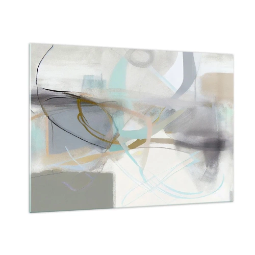 Obraz na szkle - Zamglona abstrakcja z pastelowymi i grafitowymi akcentami - 100x70cm - Abstrakcja zamglona - Nowoczesna dekoracja ścienna do salonu, kuchni i sypialni ARTTOR