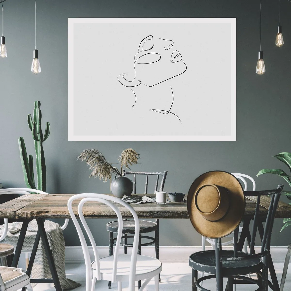 Plakat - Minimalistyczny szkic kobiecej twarzy w profilu - 100x70cm - Meandry marzenia - Nowoczesna dekoracja ścienna do salonu i sypialni ARTTOR