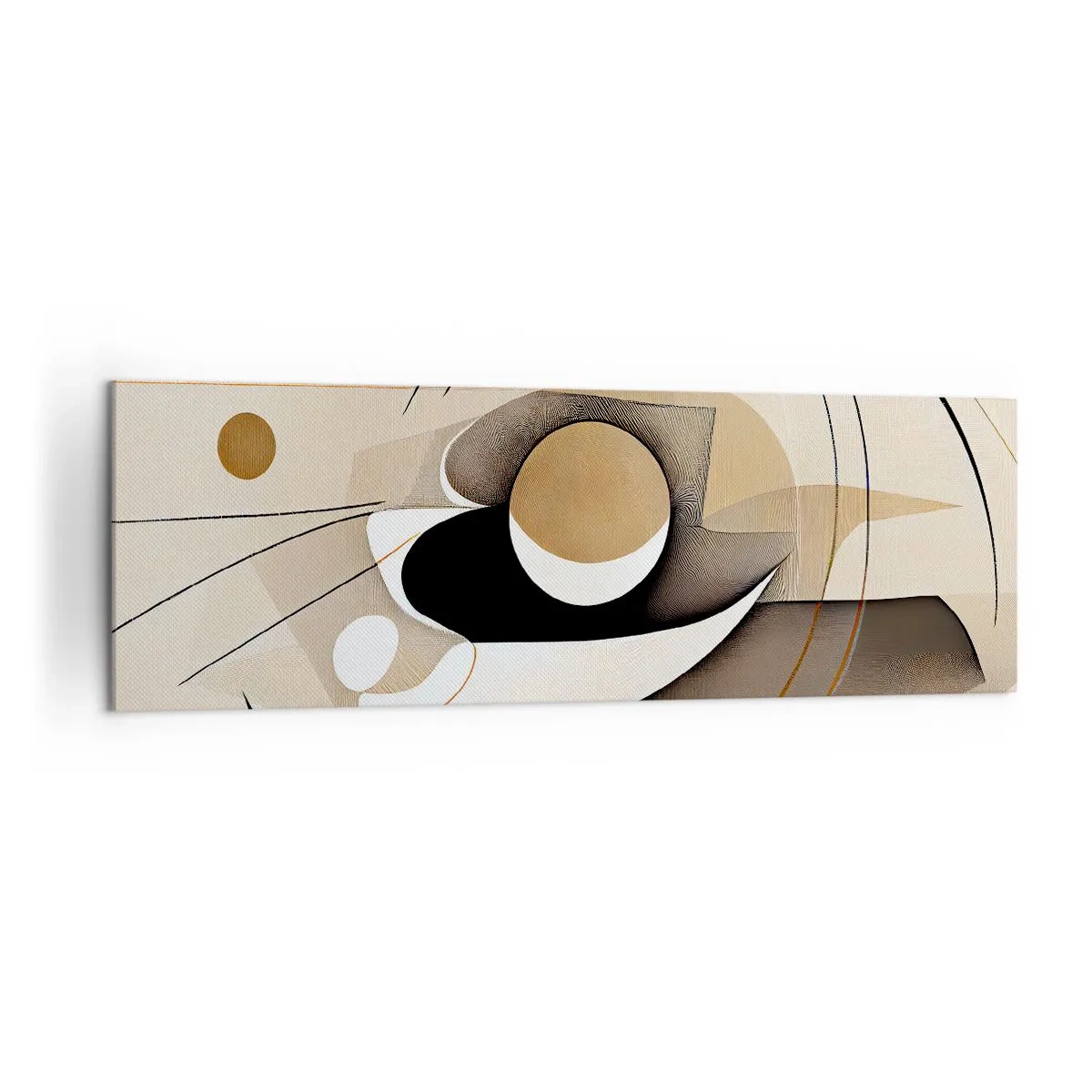 Obraz na płótnie - Abstrakcyjna kompozycja w odcieniach beżu i czerni - 160x50cm - Kompozycja: istota rzeczy - Nowoczesna dekoracja ścienna do salonu i sypialni ARTTOR