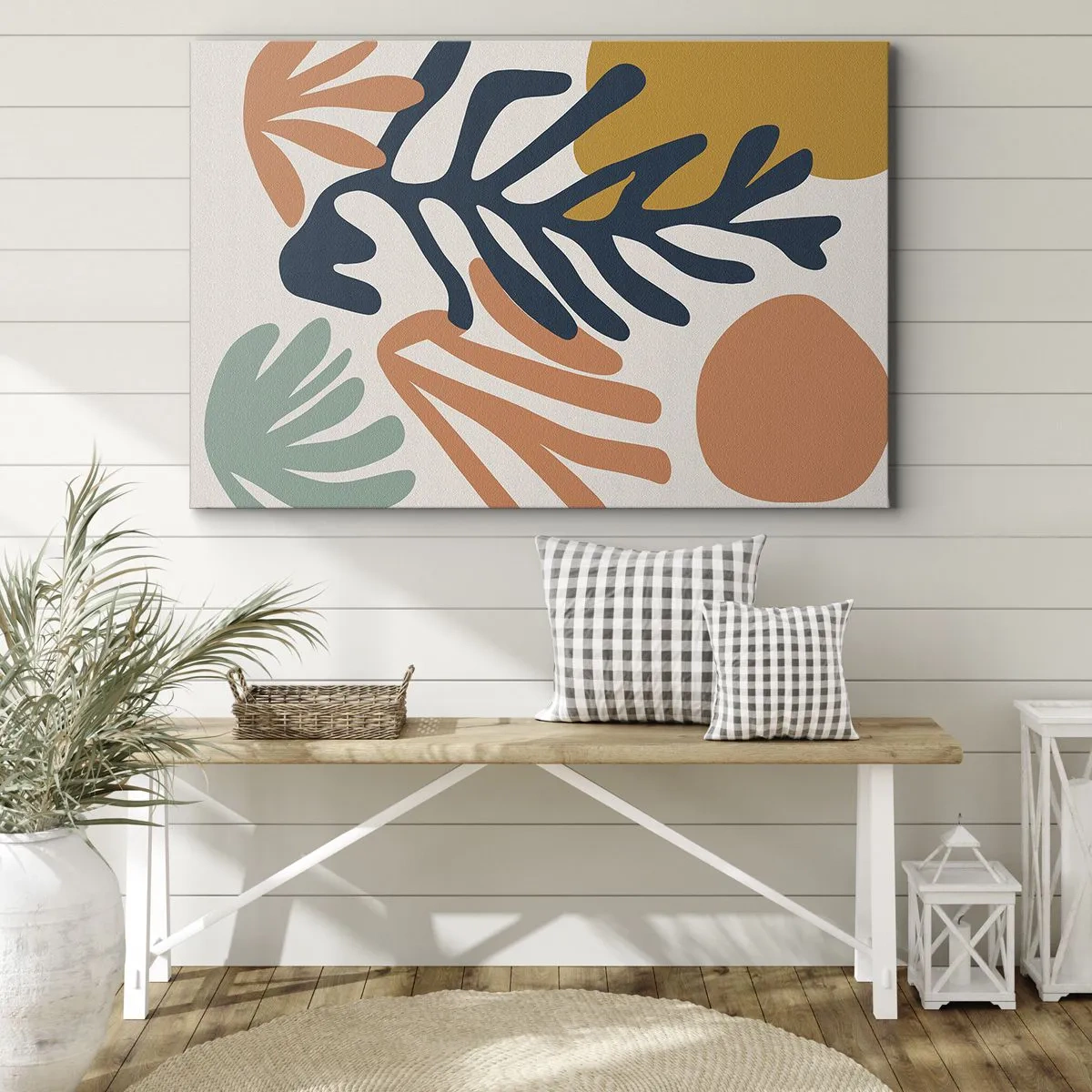 Obraz na płótnie - Kolorowe liście w abstrakcyjnym stylu - 70x50cm - Koralowe morza - Nowoczesna dekoracja ścienna do salonu i sypialni ARTTOR