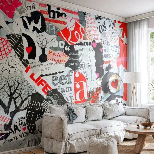 Fototapeta Standard Eco - Hipsterski kolaż - Graffiti, Mural, Vintage - 500x350 cm