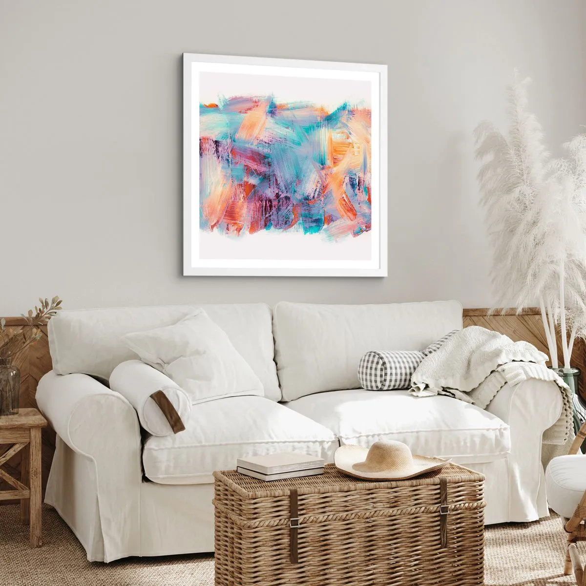 Plakat w białej ramie - Kolorowy bałagan - 50x50 cm