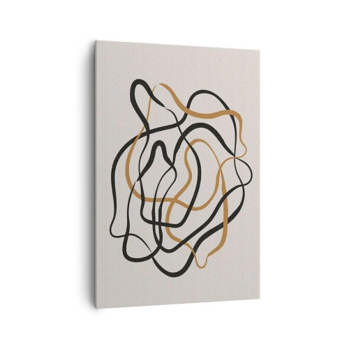 Obraz na płótnie - Splątane linie w czerni i złocie na jasnym tle - 70x100cm - Wszystko się pokręciło - Nowoczesna dekoracja ścienna do salonu i sypialni ARTTOR