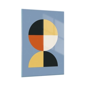 Obraz na szkle - Kolorowe półkola i ćwiartki na niebieskim tle - 50x70cm - Patrz i licz - Nowoczesna dekoracja ścienna do salonu, kuchni i sypialni ARTTOR