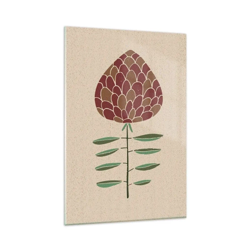 Obraz na szkle - Geometryczna ilustracja kwiatu w odcieniach czerwieni i zieleni na beżowym tle - 80x120cm - Jak wielka szycha - Nowoczesna dekoracja ścienna do salonu i sypialni ARTTOR
