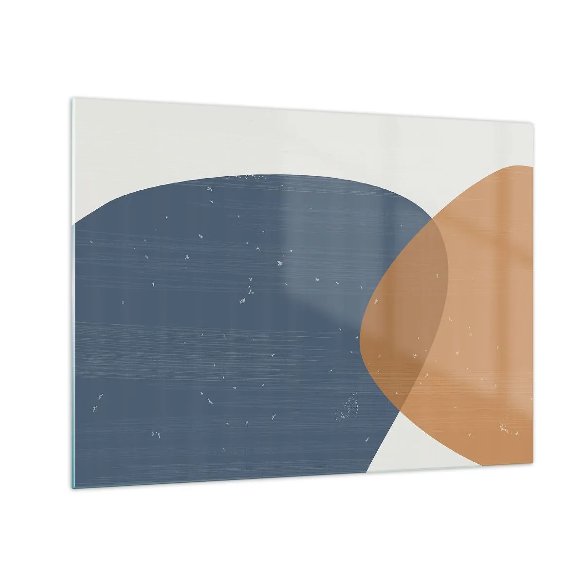 Obraz na szkle - Geometryczna kompozycja z granatowym i beżowym owalem - 70x50cm - Owale i wpływy - Nowoczesna dekoracja ścienna do salonu i sypialni ARTTOR