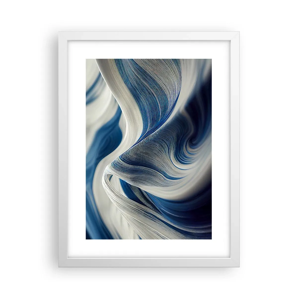 Plakat w białej ramie - Płynność błękitu i bieli - 30x40 cm