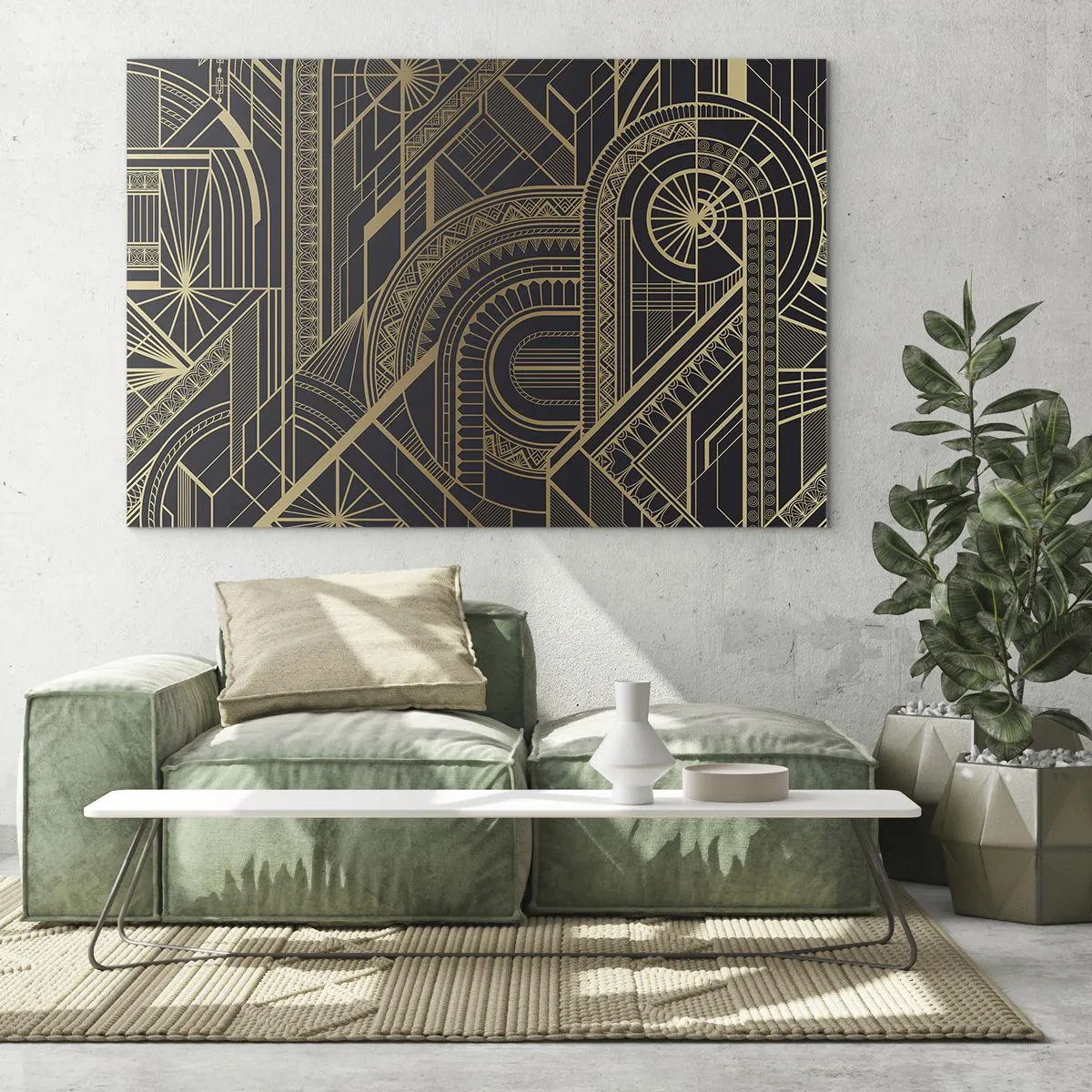 Obraz na szkle - Geometryczny wzór art déco w złocie i czerni - 100x70cm - Koncepty, idee, plany - Nowoczesna dekoracja ścienna do salonu, kuchni i sypialni ARTTOR