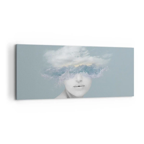 Obraz na płótnie - Portret kobiety z twarzą ukrytą za chmurami i falami - 120x50cm - Z głową w chmurach - Nowoczesna dekoracja ścienna do salonu i sypialni ARTTOR