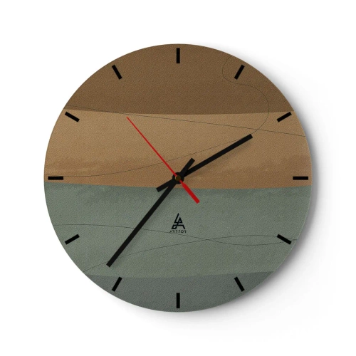 Zegar ścienny - Minimalistyczne pasy w odcieniach brązu i zieleni - 30x30cm - Kompozycja horyzontalna - Nowoczesna dekoracja ścienna do salonu, kuchni i sypialni ARTTOR
